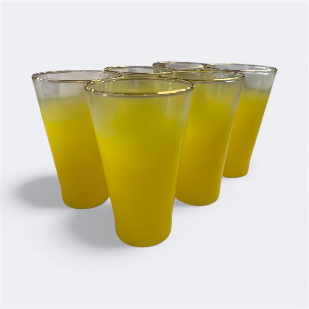 Vintage Blendo Frosted Yellow Pitcher and Tumbler Set (Set of 7)