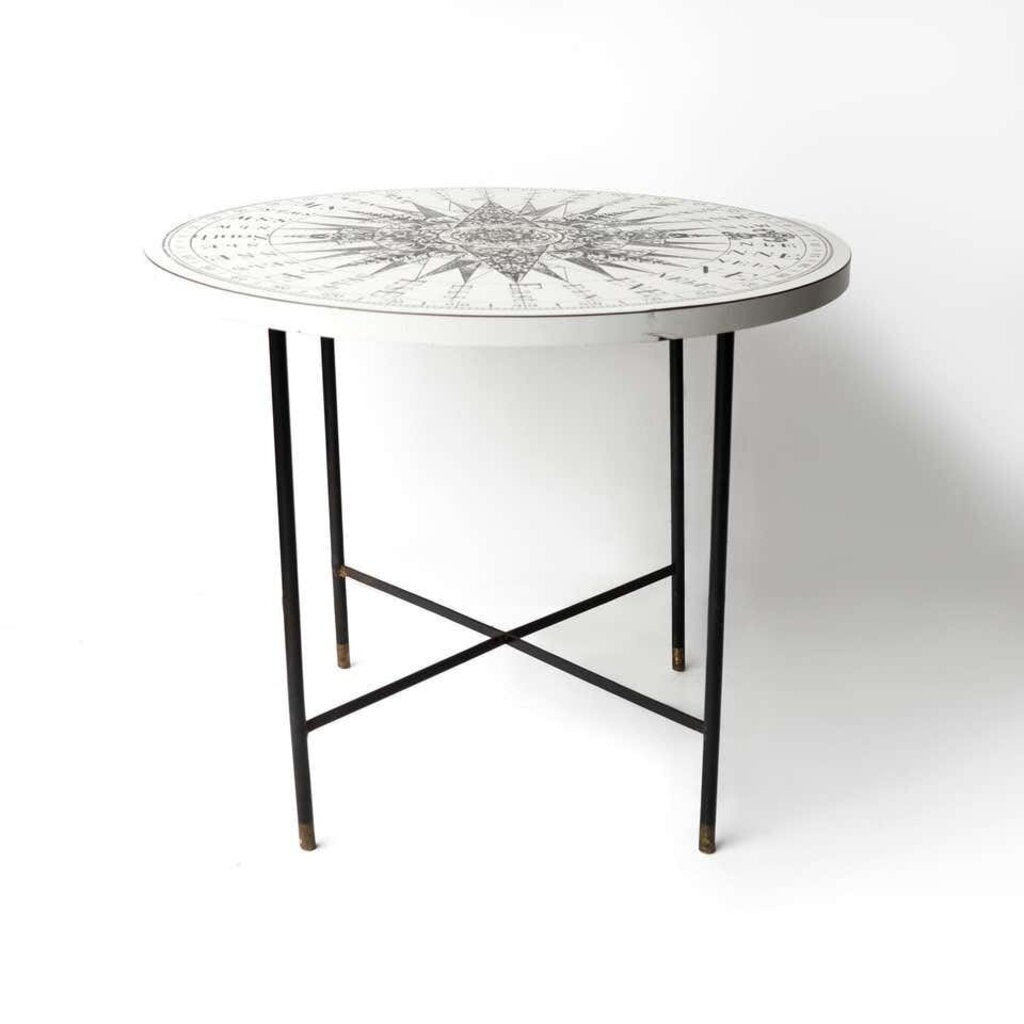 1960's Italian Round White Compass Table Attributed to Fornasetti