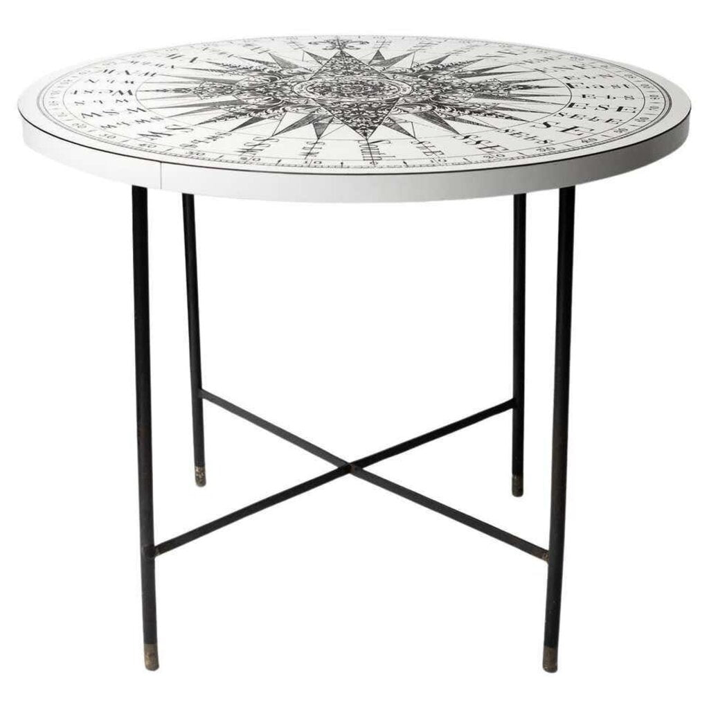 1960's Italian Round White Compass Table Attributed to Fornasetti