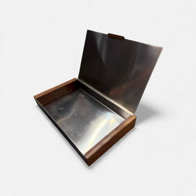 Mid Century Danish Modern Stainless Steel and Rosewood Playing Card Set or Cigarette Box
