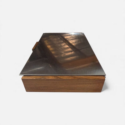Mid Century Danish Modern Stainless Steel and Rosewood Playing Card Set or Cigarette Box