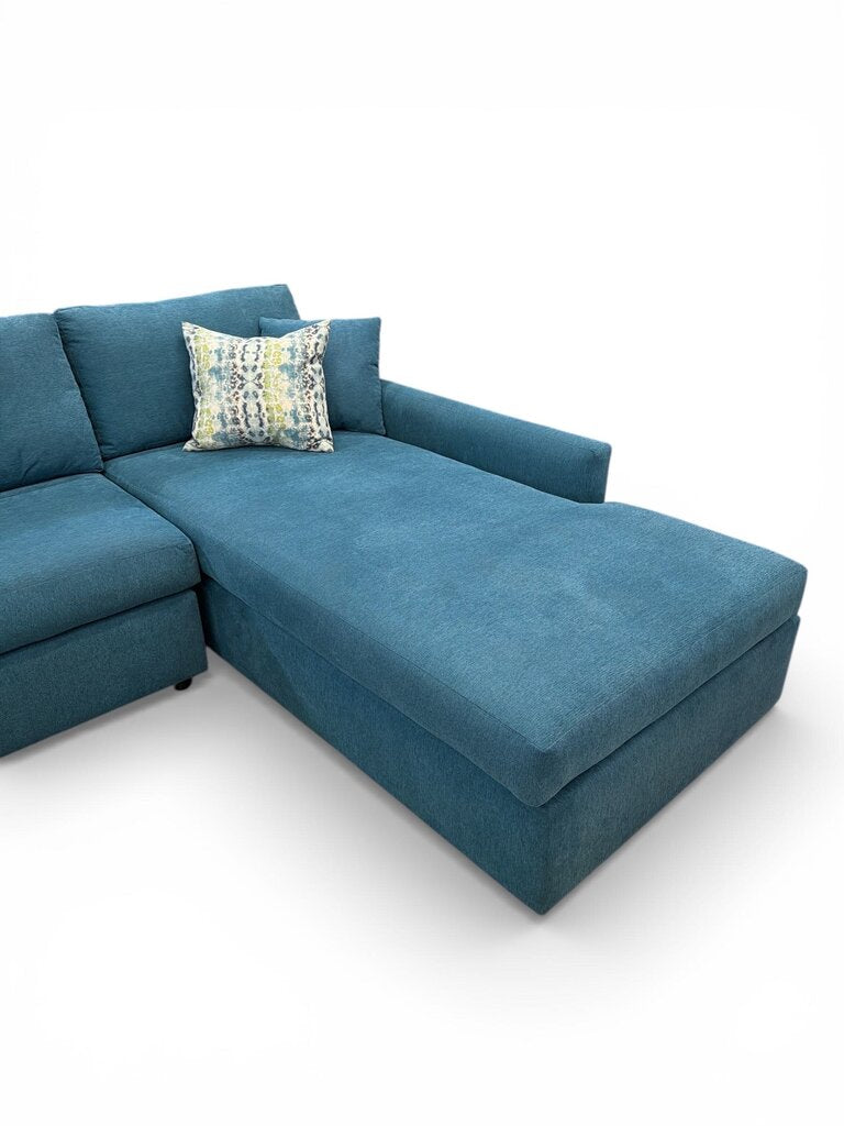 Blue L-Shape Sleeper Sectional Sofa w/Chaise End