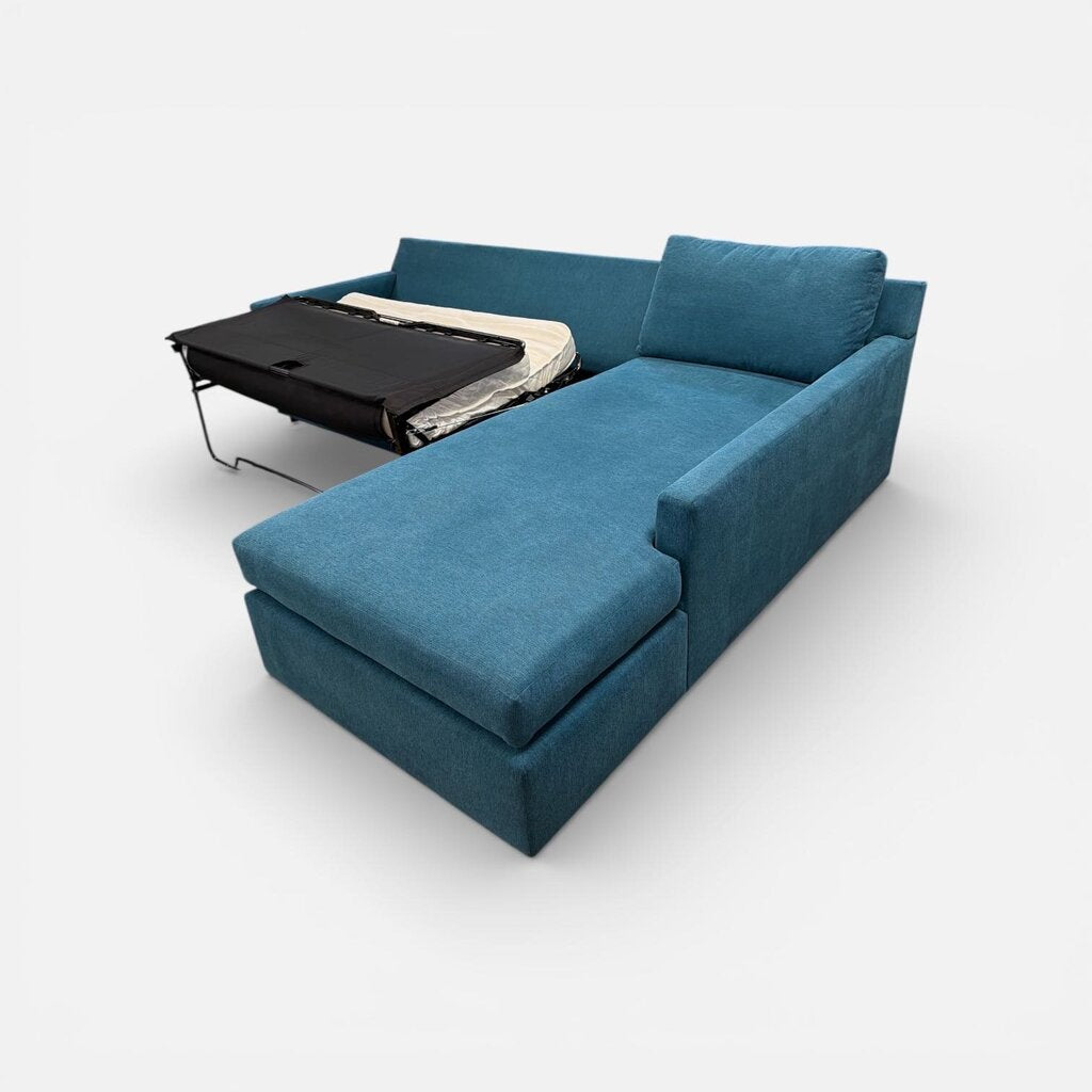Blue L-Shape Sleeper Sectional Sofa w/Chaise End