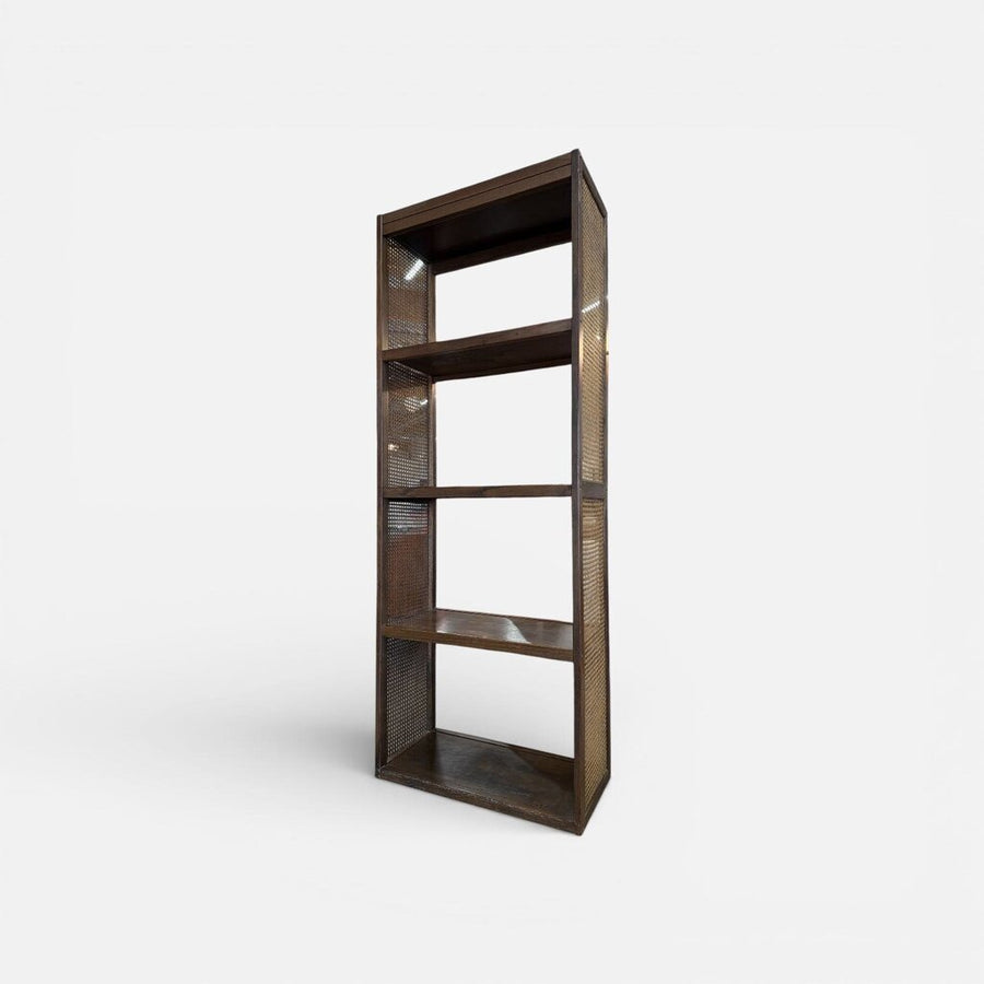 Mid Century Wicker Sides 4 Tier Bookshelves