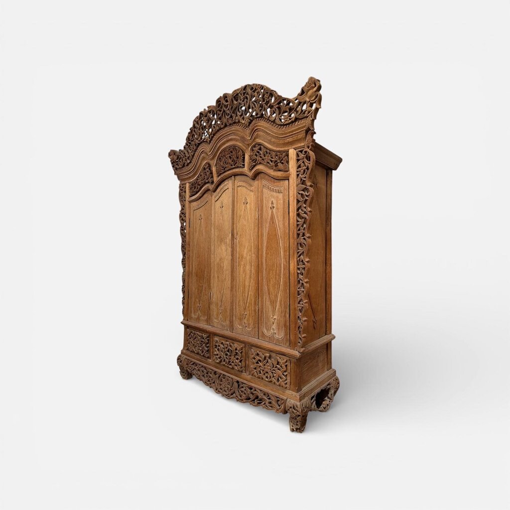 Antique Indonesian Carved Wood Cabinet AS-IS