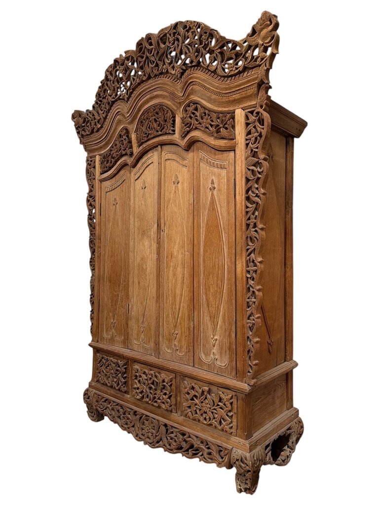 Antique Indonesian Carved Wood Cabinet AS-IS