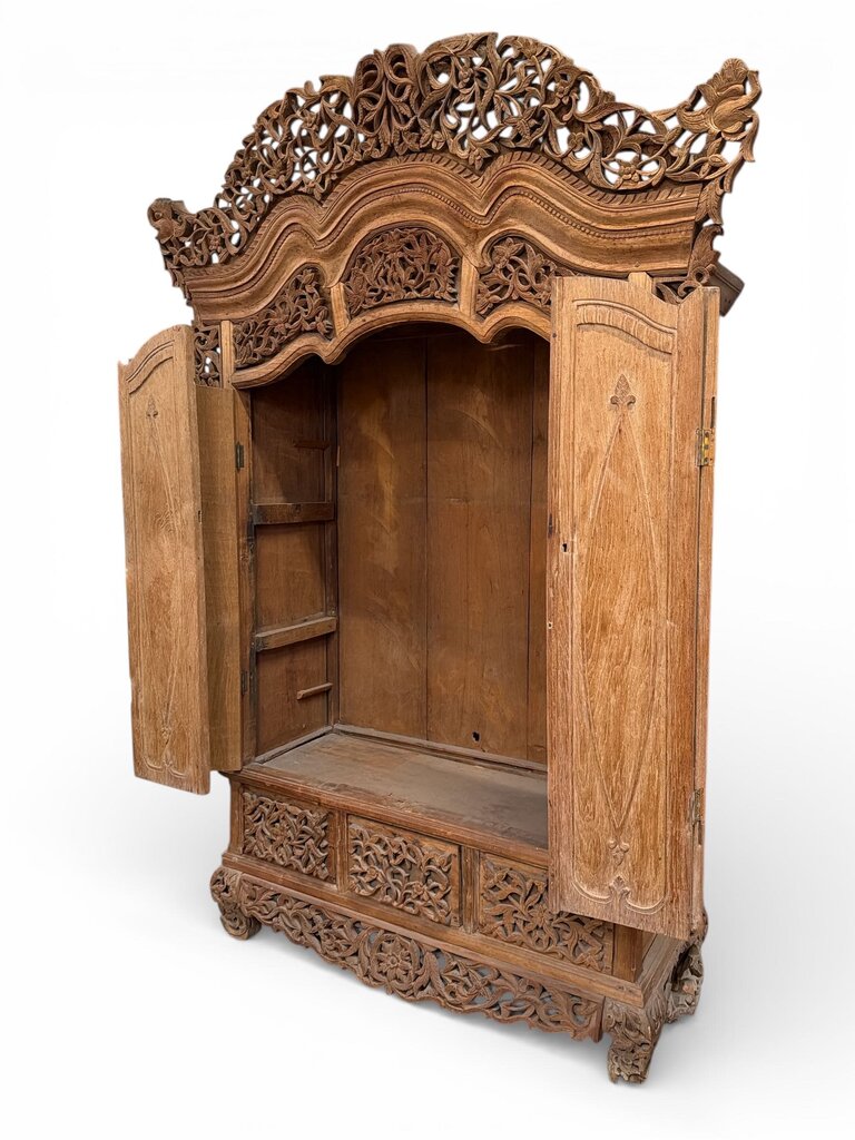 Antique Indonesian Carved Wood Cabinet AS-IS