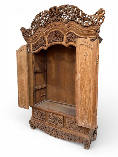 Antique Indonesian Carved Wood Cabinet AS-IS