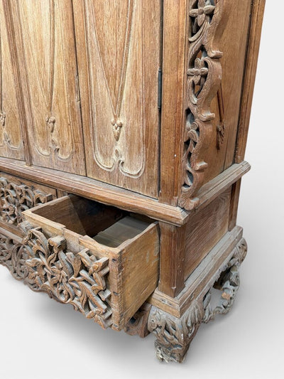 Antique Indonesian Carved Wood Cabinet AS-IS