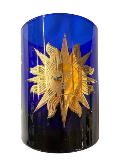 Culver Mid Century Cobalt Blue and Gold Moon and Stars Double Old Fashioned Glasses (Set of 4)