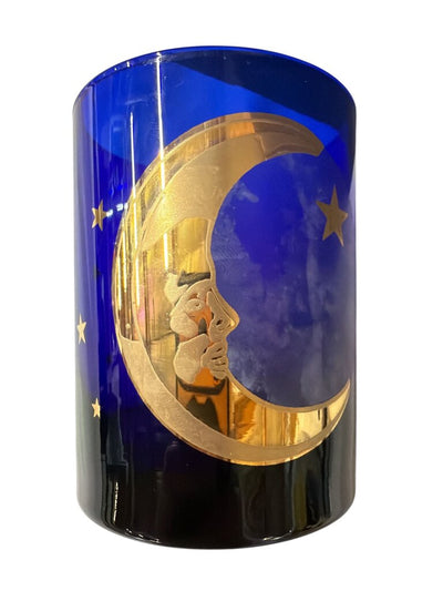 Culver Mid Century Cobalt Blue and Gold Moon and Stars Double Old Fashioned Glasses (Set of 4)