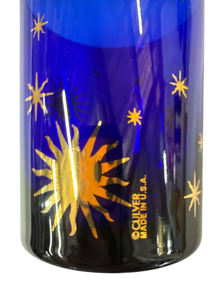 Culver Mid Century Cobalt Blue and Gold Moon and Stars Double Old Fashioned Glasses (Set of 4)