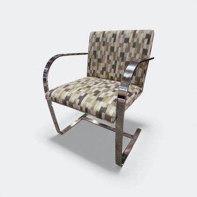 Knoll (STAINLESS) Mid Century Pair of Ludwig Mies van der Rohe BRNO Cantilever Flat Bar Arm Chairs - New Knoll Upholstery (Set of 2)