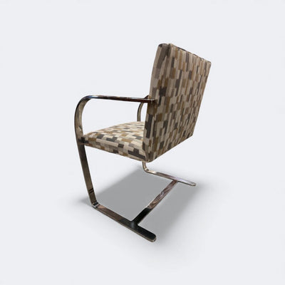 Knoll (STAINLESS) Mid Century Pair of Ludwig Mies van der Rohe BRNO Cantilever Flat Bar Arm Chairs - New Knoll Upholstery (Set of 2)