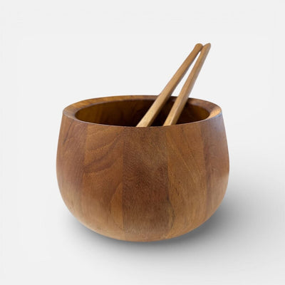 Dansk Mid Century Slaved Teak Bowl and Teak Utensils