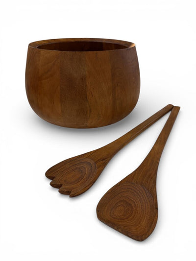Dansk Mid Century Slaved Teak Bowl and Teak Utensils