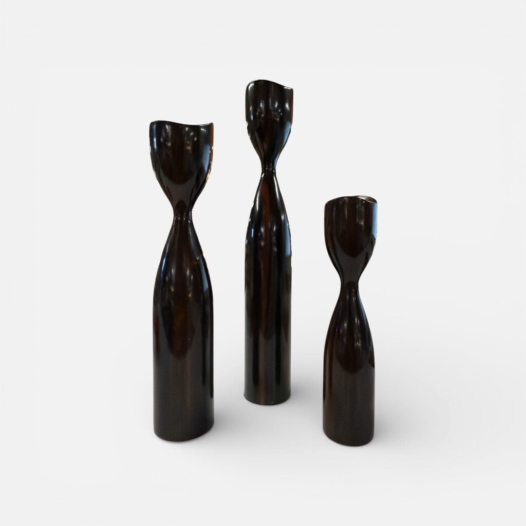 Trio of Danish Mid Century Solid Brazilian Rosewood Taper Candle Holders (Set of 3)