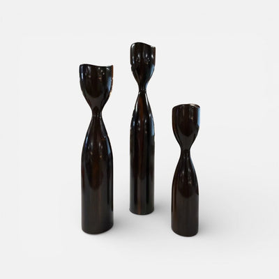 Trio of Danish Mid Century Solid Brazilian Rosewood Taper Candle Holders (Set of 3)