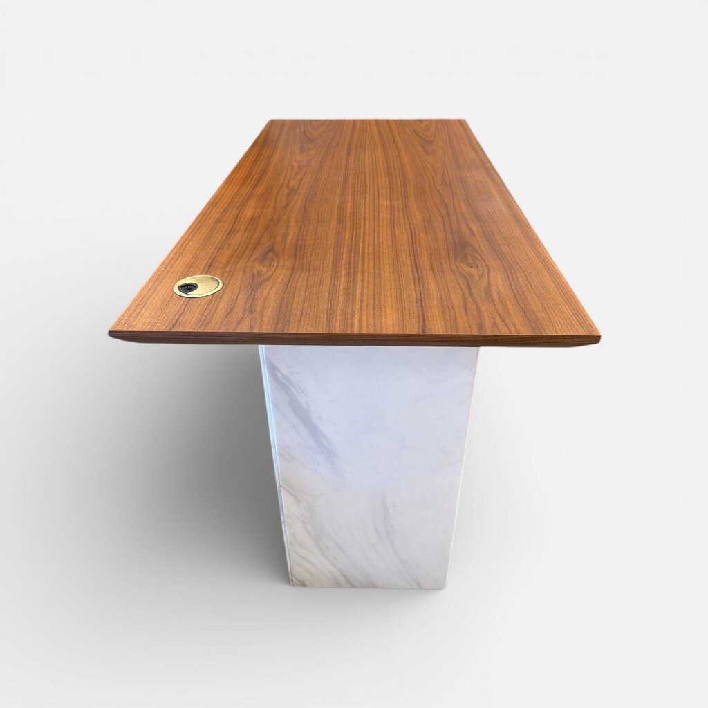 Contemporary Walnut Writing Desk with Marble Base