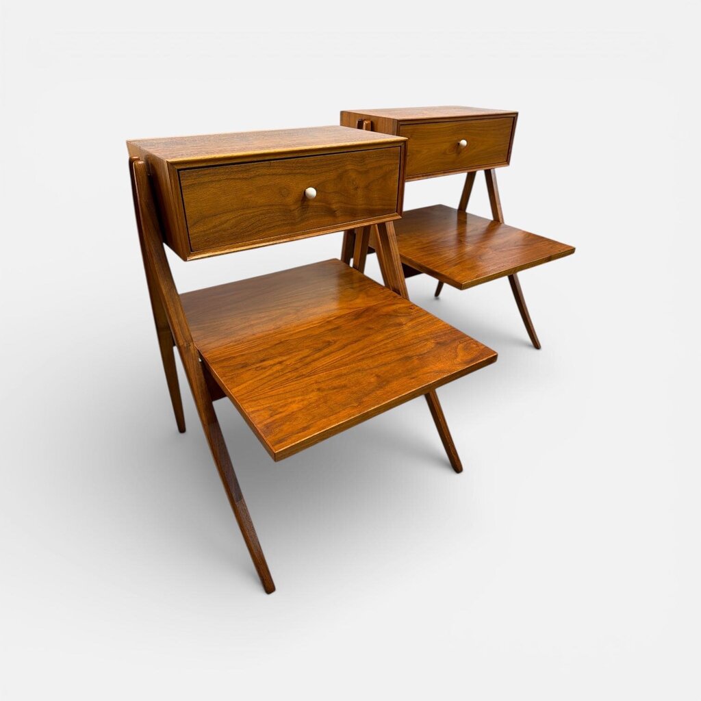Drexel Kipp Stewart Pair of Mid Century Walnut Declaration Nightstands (Set of 2)