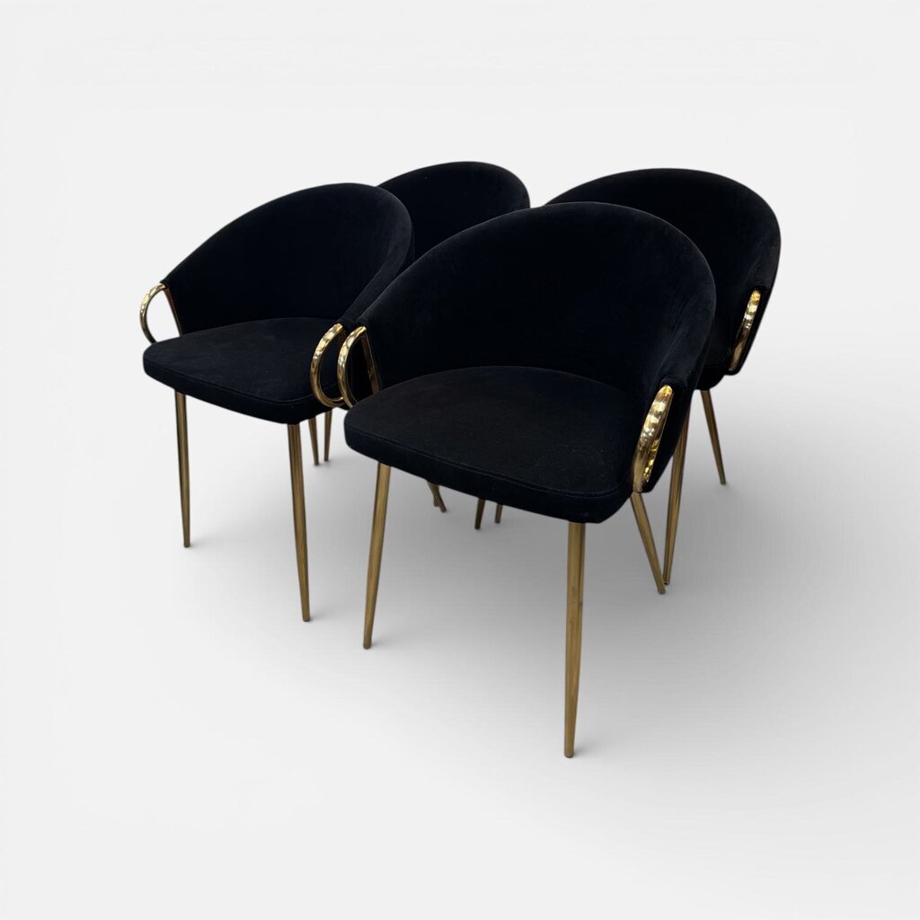 Set of Black Velvet Gilt Leg Dining Chairs (Set of 4)