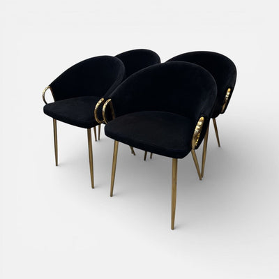 Set of Black Velvet Gilt Leg Dining Chairs (Set of 4)