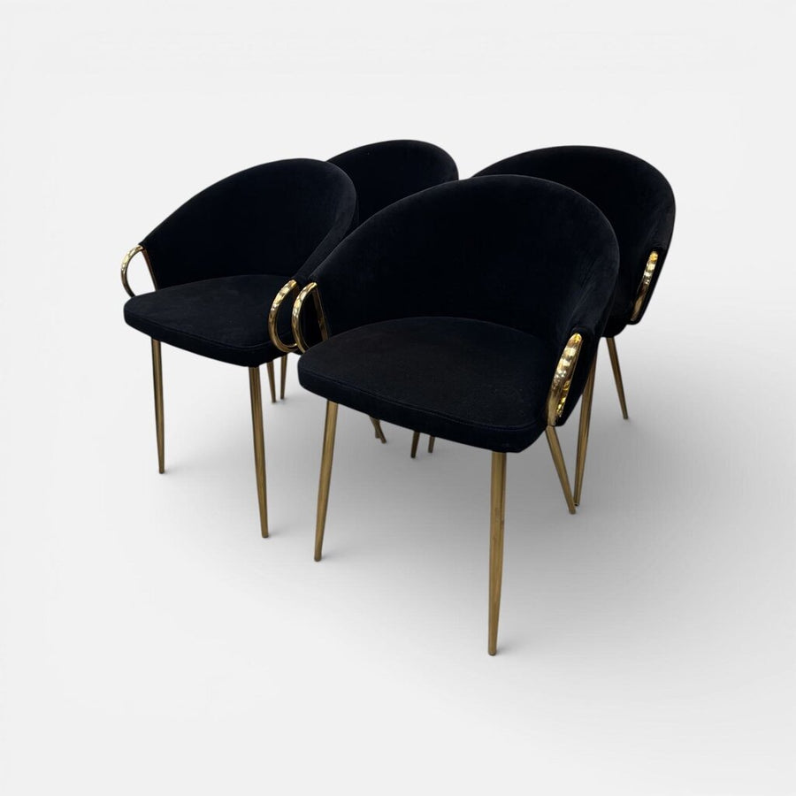 Set of Black Velvet Gilt Leg Dining Chairs (Set of 4)