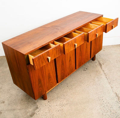 Mid Century Modern Credenza Dresser Walnut Brass 12 Drawer by American of Martinsville