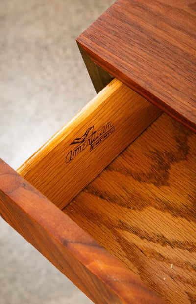 Mid Century Modern Credenza Dresser Walnut Brass 12 Drawer by American of Martinsville