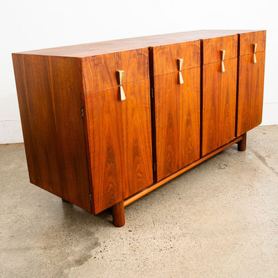 Mid Century Modern Credenza Dresser Walnut Brass 12 Drawer by American of Martinsville