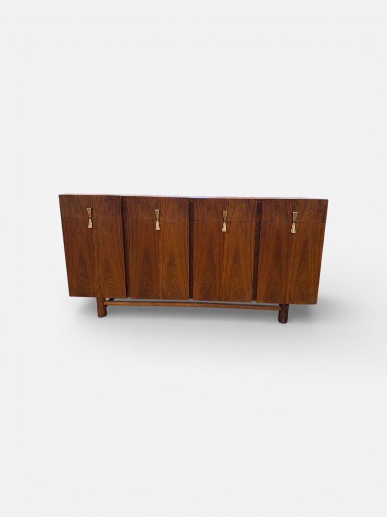 Mid Century Modern Credenza Dresser Walnut Brass 12 Drawer by American of Martinsville