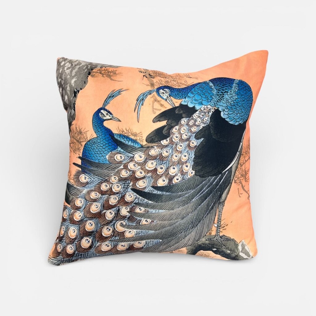 Poetry Lane Peacock Pillow BLUE (Down and Feather Fill)