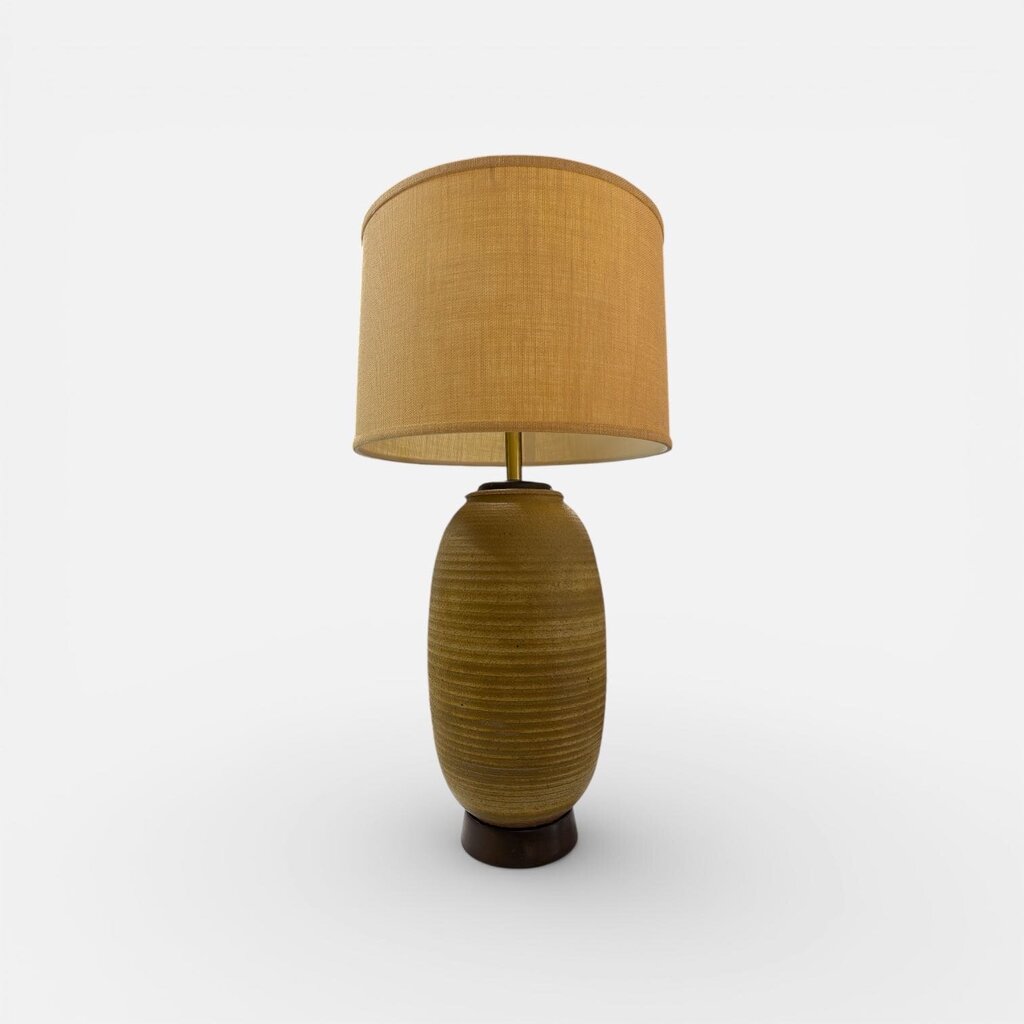 Bob Kinzie CA Studio Pottery Lamp with Burlap Shade