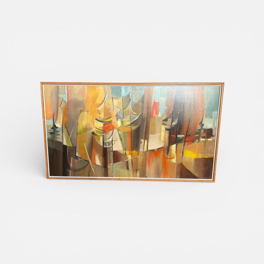 Mid Century Abstract Oil on Masonite ca1950's by William H Foster a Professor at Lock Haven State University, Pennsylvania