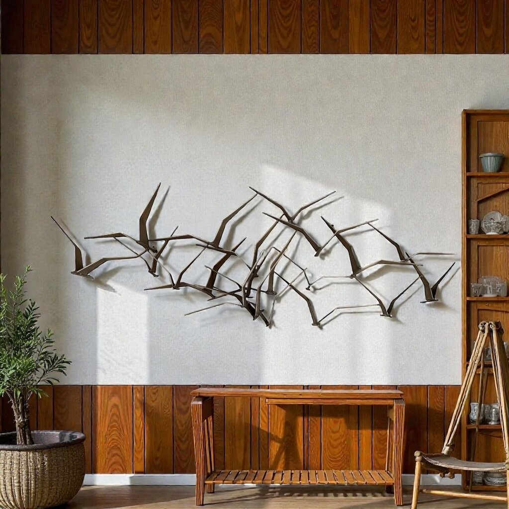 Mid Century Modern Iconic Curtis Jere "Birds in Flight" Metal Wall Sculpture signed 1968