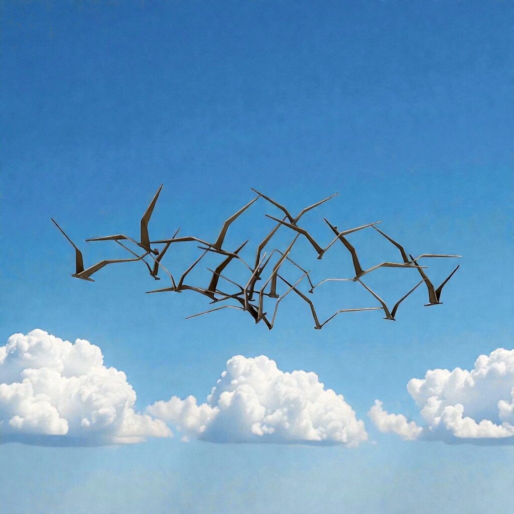 Mid Century Modern Iconic Curtis Jere "Birds in Flight" Metal Wall Sculpture signed 1968