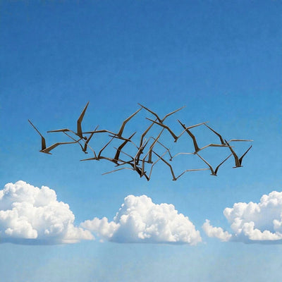 Mid Century Modern Iconic Curtis Jere "Birds in Flight" Metal Wall Sculpture signed 1968