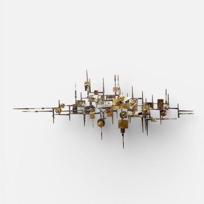 Mid Century Brutalist Brass Finish Nail Hanging Wall Art by Ray Berger