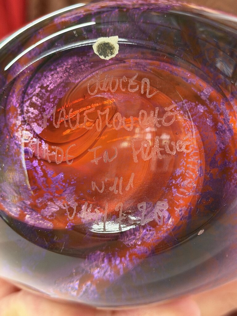 Exceptional French 2020's Orange Purple Art Glass Sculture - Artist Signed