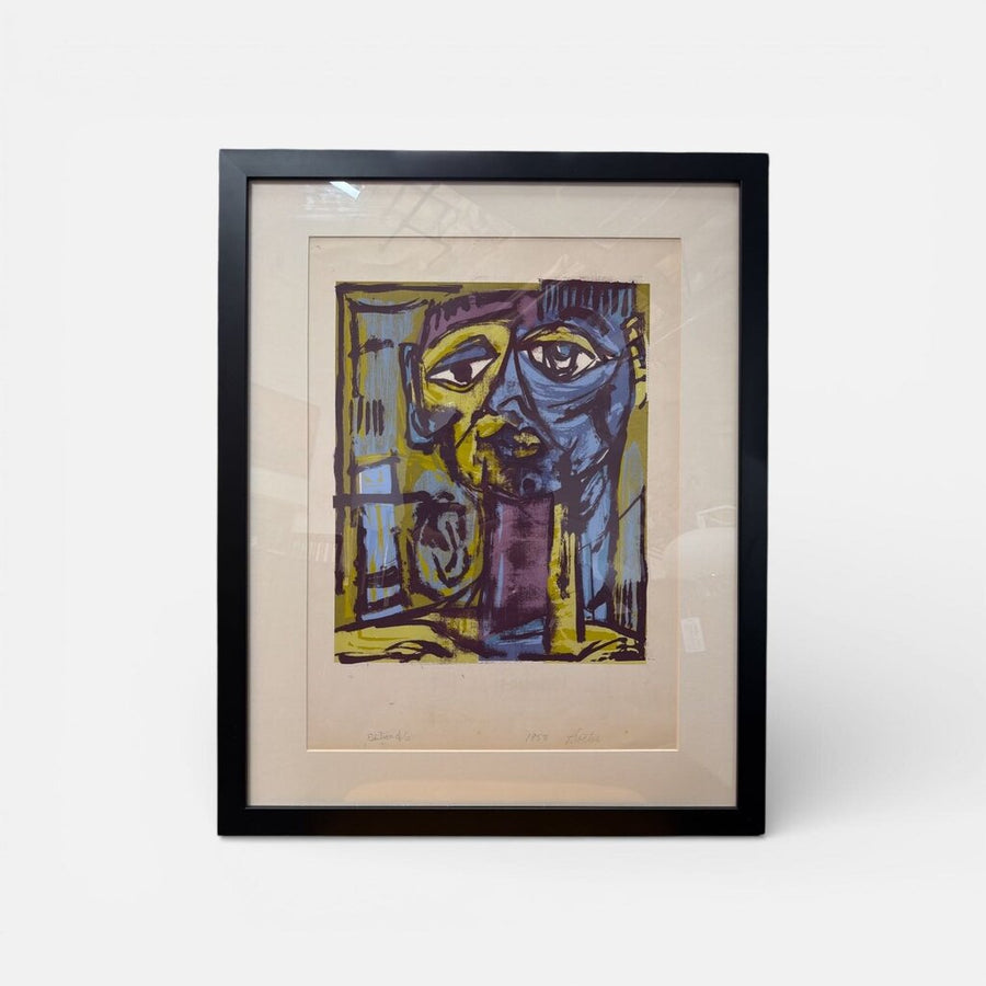 Modern Chromatic Green and Blue Lithograph by Richard Proctor 1958 Listed Michigan Artist