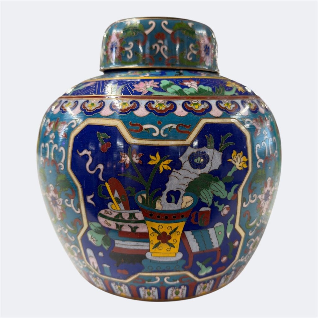 Monumental Chinese Asian Cloisonne Ginger Jar with Lid
