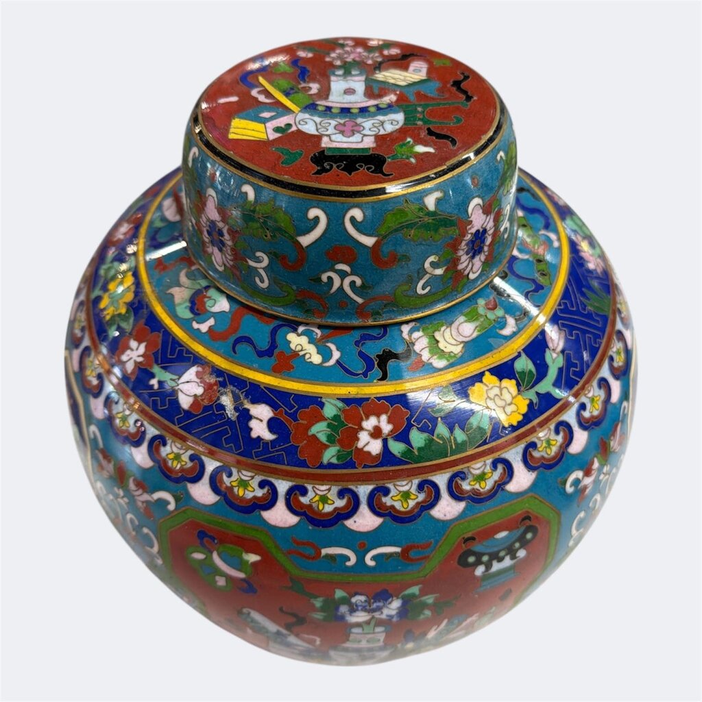 Monumental Chinese Asian Cloisonne Ginger Jar with Lid