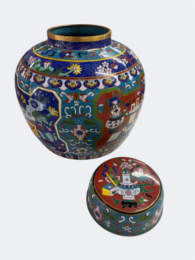 Monumental Chinese Asian Cloisonne Ginger Jar with Lid