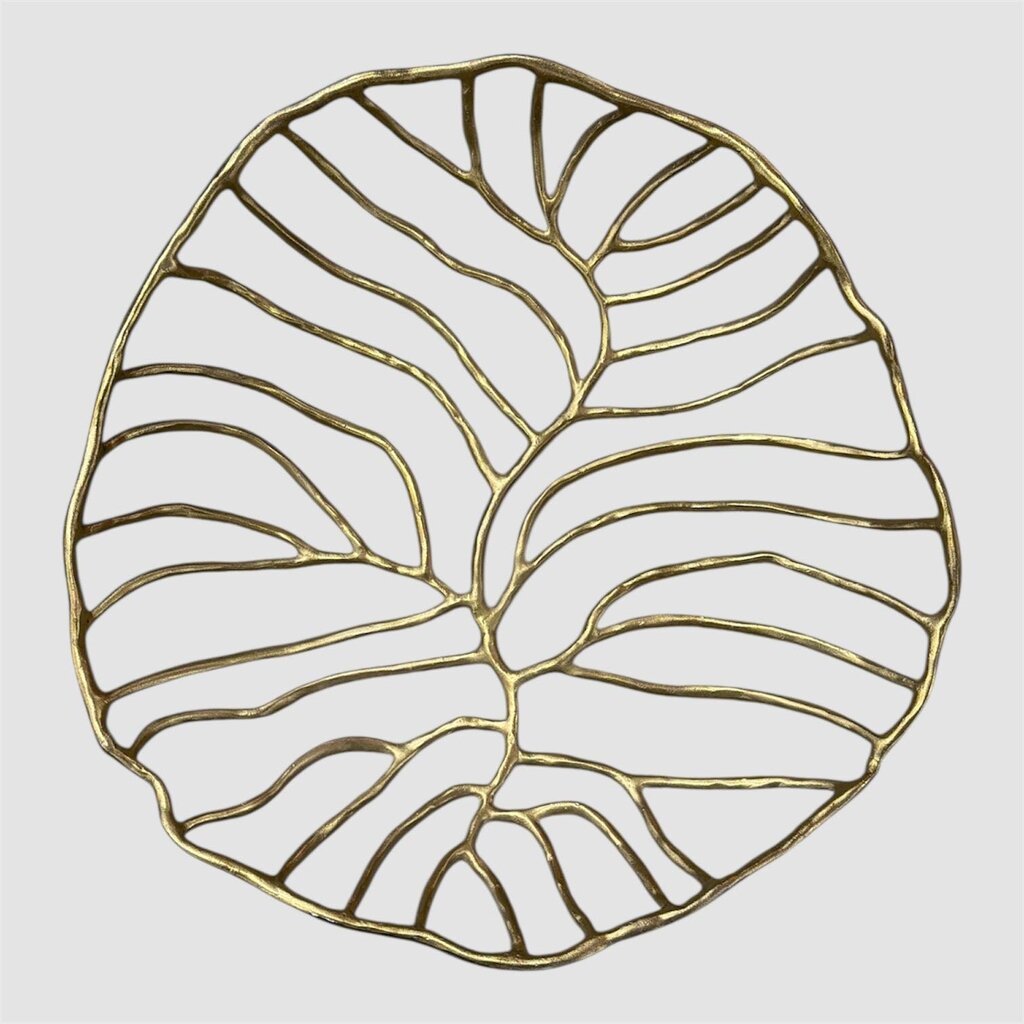 Palm Leave Large Centerpiece Bowl in Gold Cast Iron