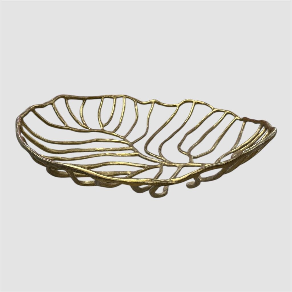 Palm Leave Large Centerpiece Bowl in Gold Cast Iron