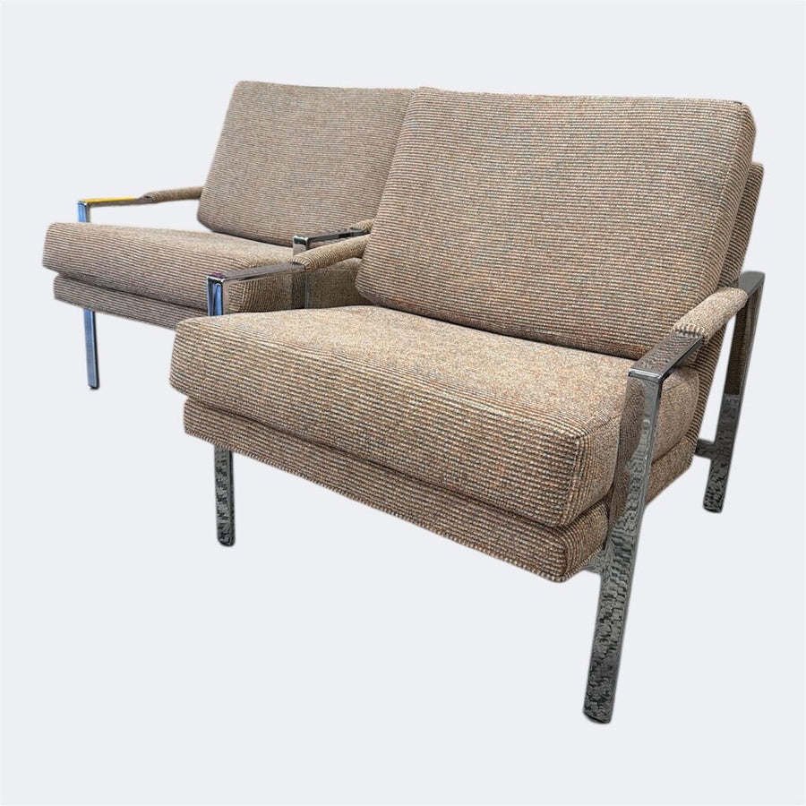 PAIR Milo Baughman Flat Bar Chrome Lounge Chairs (Set of 2)
