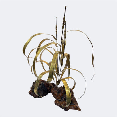 Brutalist Brass Mid Century Cat Tails on Polished Root Base