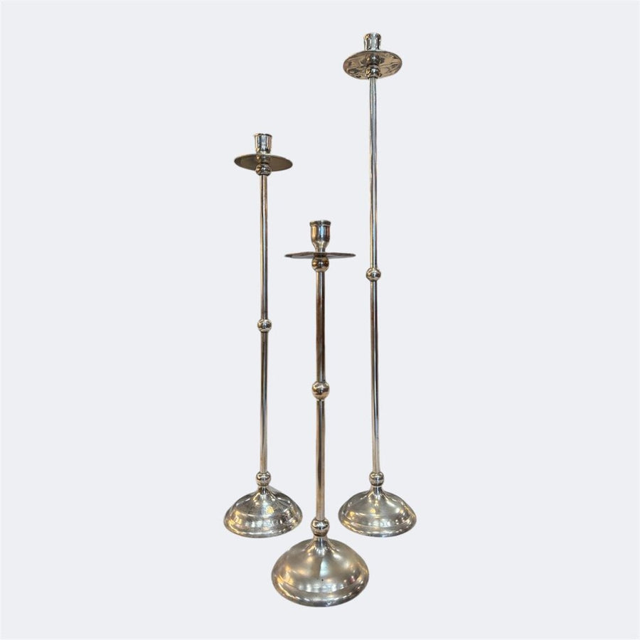 Trio of Vintage Silver Candlesticks - 32", 26" and 19.5" Tall (Set of 3)