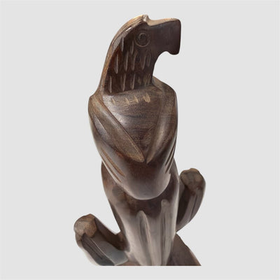 Mid Century Southwestern Carved Wood Bird & Cactus Sculpture