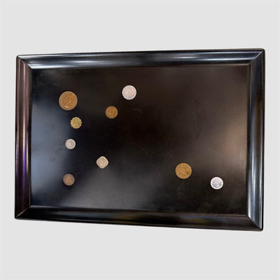 Mid Century Couroc of Monterey Bakelite Serving Tray w/ inlaid world coins